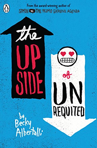Book cover: “The Upside of Unrequited” with arrows and faces.