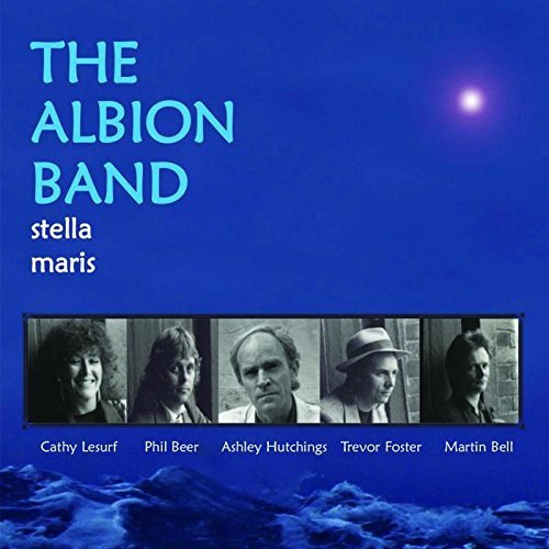 "Album cover with blue background, band members' photos, and 'THE ALBION BAND' in blue text."