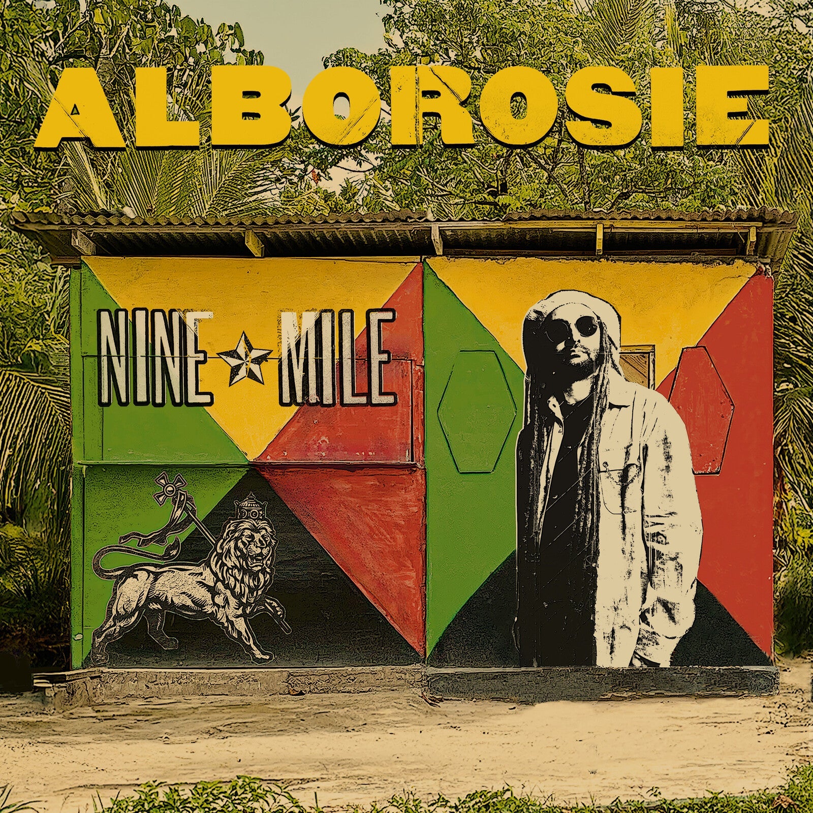 Album cover for Alborosie’s “Nine Mile” featuring Bob Marley portrait.