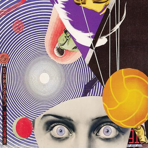 Surreal collage album cover with eyes, circles, and abstract shapes.