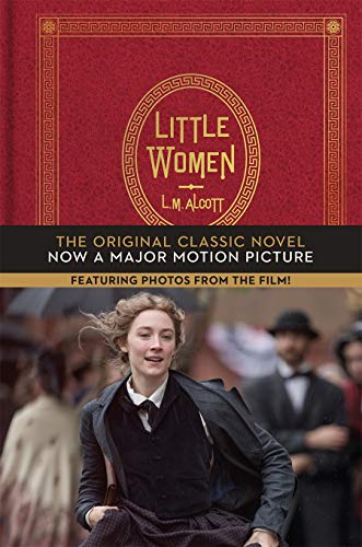 Red book cover for “Little Women” with film still below.