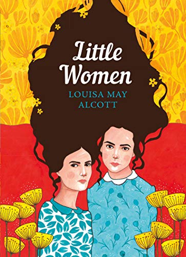 "Book cover featuring illustration of two women, yellow flowers, and red and yellow background."