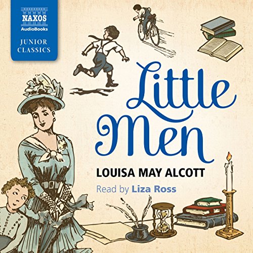 Little Men" audiobook cover with illustrations of children and a woman.