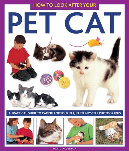 Book cover featuring children with cats and cat care items.