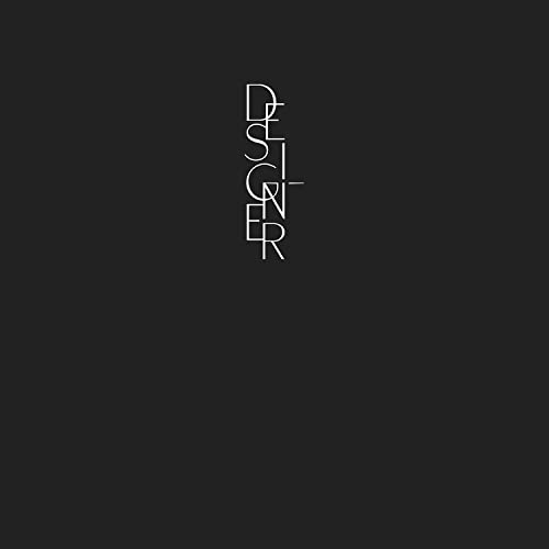 Black background with white, vertically stacked, geometric text reading "Designer".