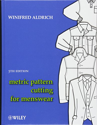 Book cover for Metric Pattern Cutting for Menswear by Winifred Aldrich with clothing illustrations.