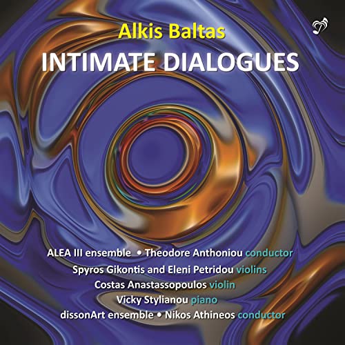 CD cover for "Intimate Dialogues" by Alkis Baltas, abstract swirling design.