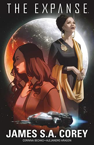 Book cover for "The Expanse" featuring two women and a spaceship.