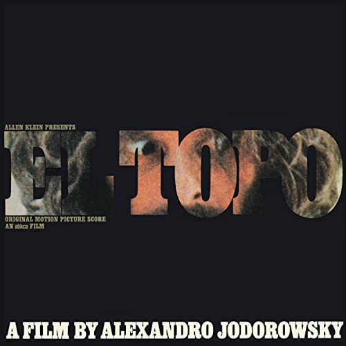 “El Topo” vinyl record cover with textured letters and film credits.