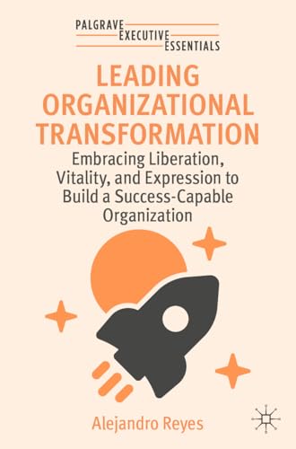 Book cover with orange and black rocket graphic, titled "Leading Organizational Transformation.