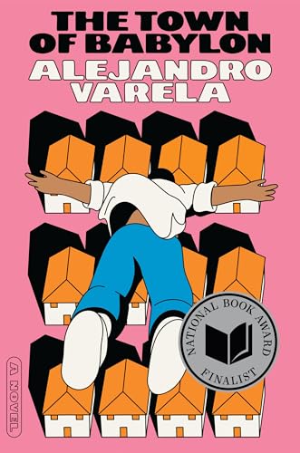 Book cover: illustrated person falling amidst rows of orange-roofed houses.