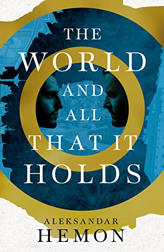 Book cover with a circular portrait and blue, gold, and white design.