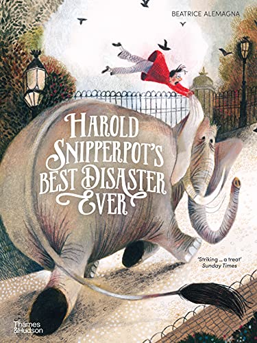 A person in a red coat is being lifted by an elephant in a park.