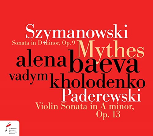 Red album cover with composers' names and performers Alena Baeva & Vadym Kholodenko.