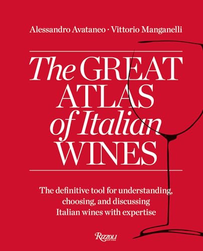 Red book cover with title “The Great Atlas of Italian Wines” and wine glass.