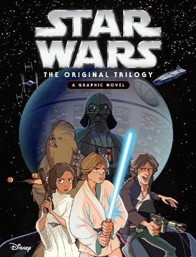 Graphic novel cover featuring Darth Vader, Luke Skywalker, Princess Leia, Han Solo, and Chewbacca.