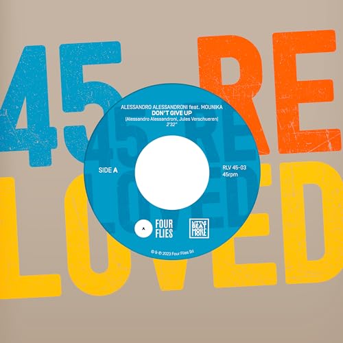 Record label with blue and orange text, white center hole, and logos.
