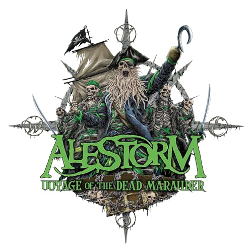Album cover for Alestorm’s “Voyage of the Dead Marauder” featuring skeletal pirates.