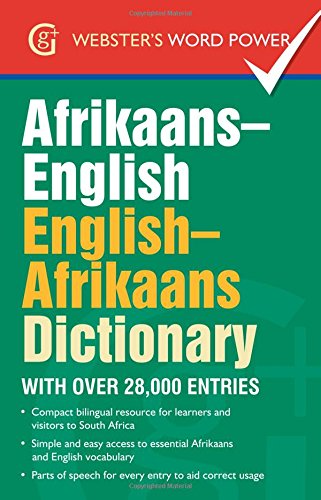 The cover of an Afrikaans-English, English-Afrikaans dictionary with green background and white text.