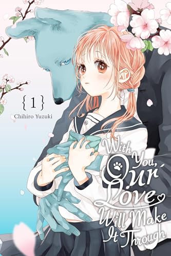 Manga cover: girl with a large, blue dog and cherry blossoms.