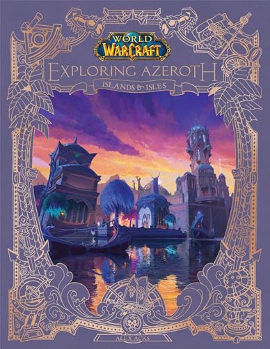 Book cover depicting a fantastical island city at sunset, gold trim.