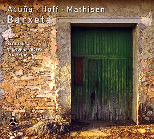 "Album cover with old stone building and green wooden door, with artist names."
