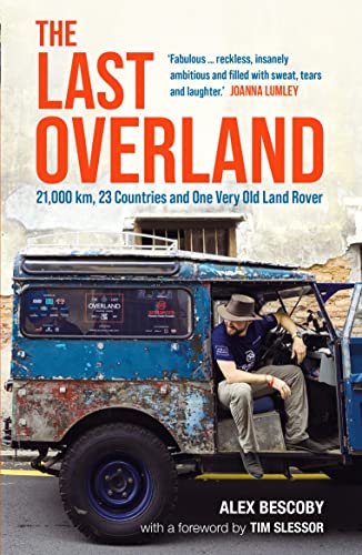 Book cover featuring a weathered blue Land Rover and a driver.