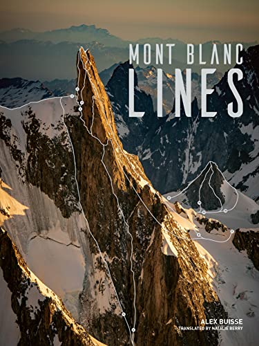 Book cover: Mont Blanc peak with illustrated climbing and ski routes.