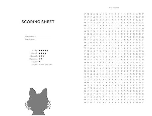 Word search puzzle with a fox silhouette and scoring sheet.