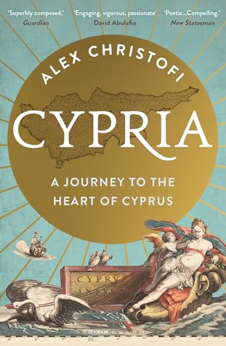 Book cover featuring a gold circle, map of Cyprus, and classical mythological illustration.