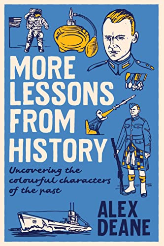 Book cover with illustrated historical figures and objects in blue tones.