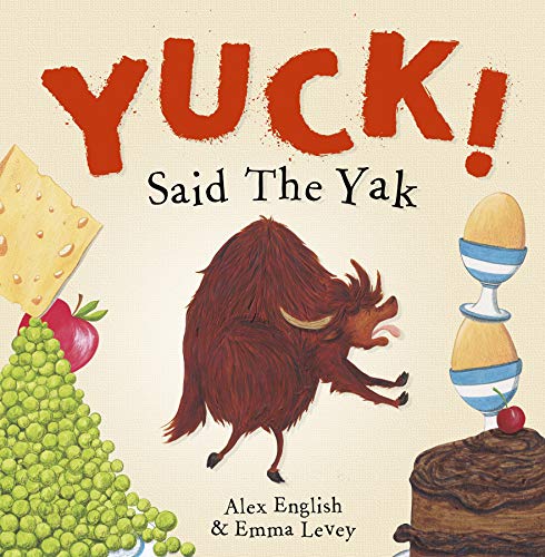 Book cover: a brown yak grimaces near food illustrations.