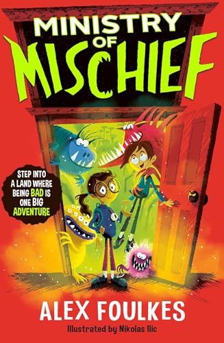 Book cover featuring two children and colorful monsters standing in an open doorway.