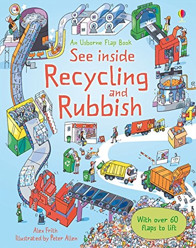 Children’s book cover illustrating a recycling plant with colorful machinery.
