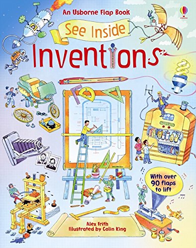 Book cover illustrating various inventions like rockets, planes, and machines.