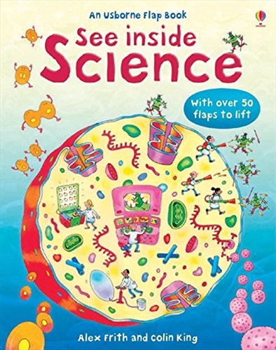 See Inside Science" book cover with colorful cell illustration and lift-the-flaps.