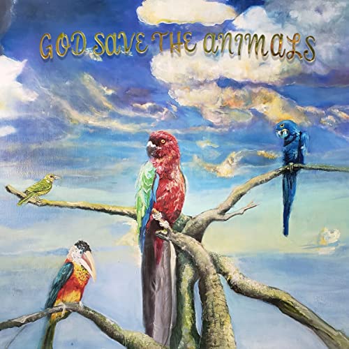 Painted album cover featuring colorful parrots perched on bare branches.