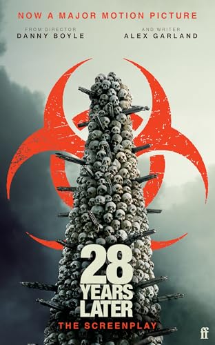 Book cover for "28 Years Later" featuring a skull pile and biohazard symbol.