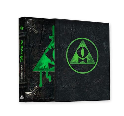 Black book with green glowing eye symbol and spine text on a white background.