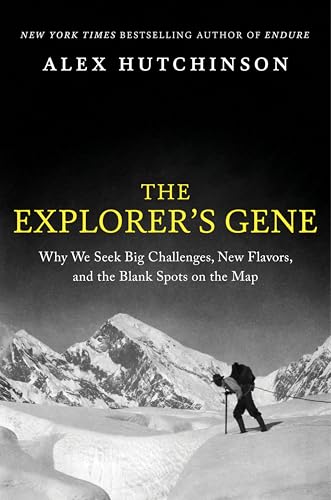 Book cover: "The Explorer's Gene" with a mountain range and hiker image.
