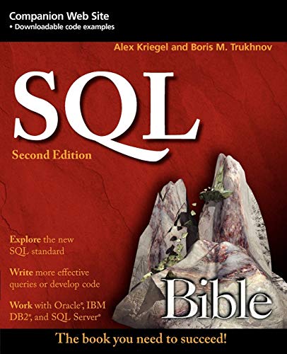 Red book cover with large white "SQL" text and mountain image.