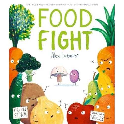 Book cover: anthropomorphic fruits and vegetables with angry expressions.