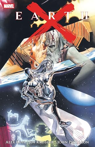 Comic book cover: “Earth X” featuring Silver Surfer and a bearded man.