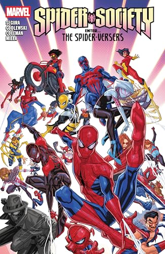 Comic book cover featuring a group of diverse Spider-Man characters.