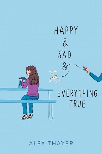 Book cover with illustration of a girl sitting at a bench, looking at her phone.