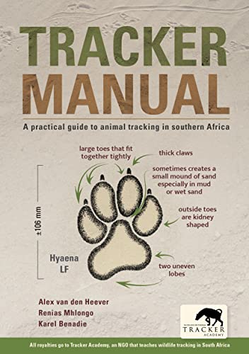 Book cover: “Tracker Manual” with a hyena paw print illustration.