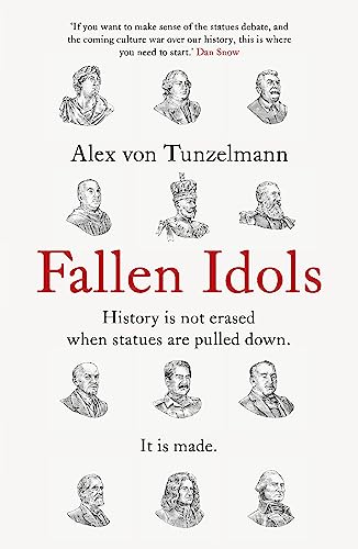 Book cover: "Fallen Idols" with sketched portraits of historical figures.