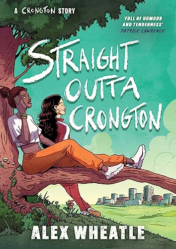 Book cover: two young women leaning against a tree, city skyline.