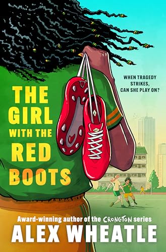 Book cover featuring red football boots and a girl with braided hair.