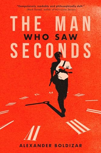 Book cover with a silhouette of a man walking on a large clock face.